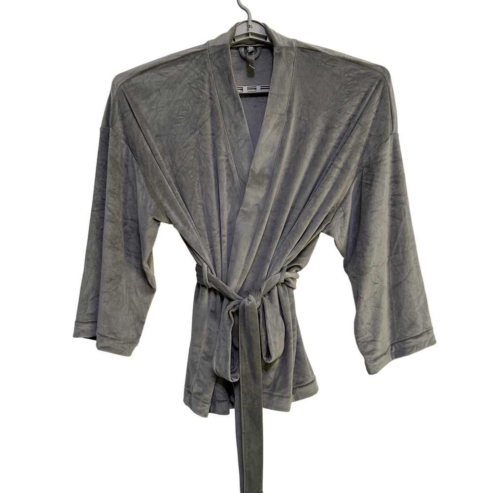 Skims Velour Wrap Robe XL Grey Soft Plush Kimono Loungewear Luxury Cozy